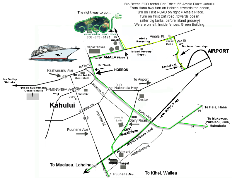 Map of Maui to ECO rental Cars